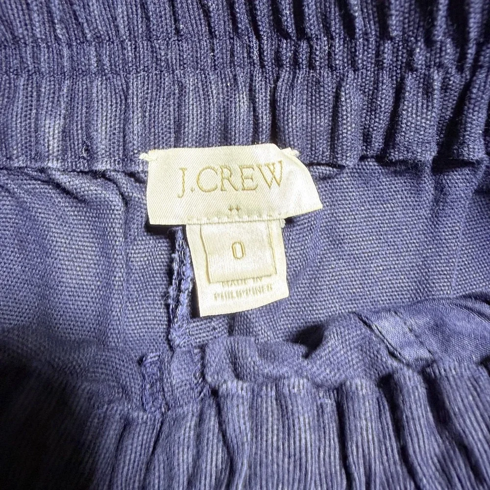 J.Crew Women's Pull On Shorts Size 0 Blue Elastic Waist Casual Linen Blend